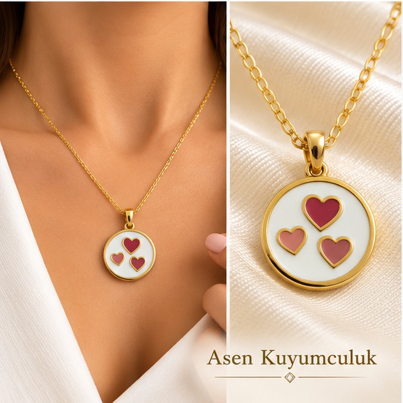BEYAZ MİNELİ KALPLİ KOLYE