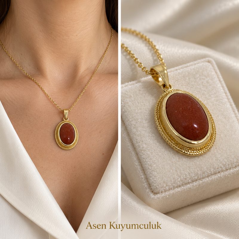 Akik Taşlı Kolye Ucu