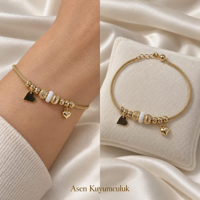 BEYAZ BONCULKU KALP BİLEKLİK
