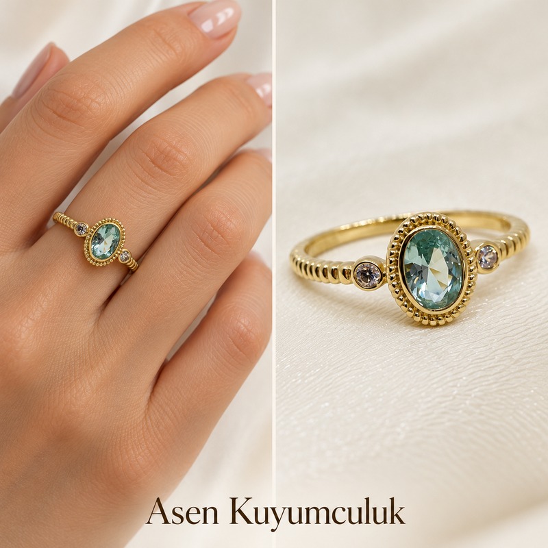 Renkli taşlı minimal yüzük
