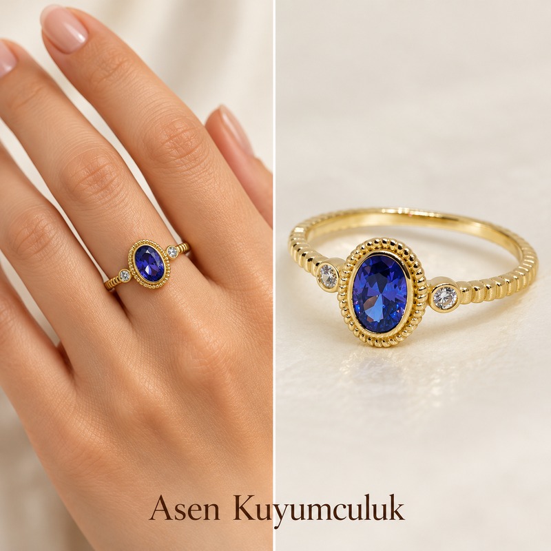 Renkli taşlı minimal yüzük