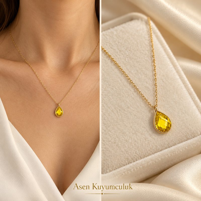 SARI Renkli taşlı kolye