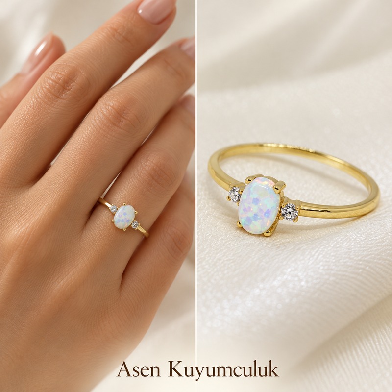 Sedef taşlı minimal yüzük
